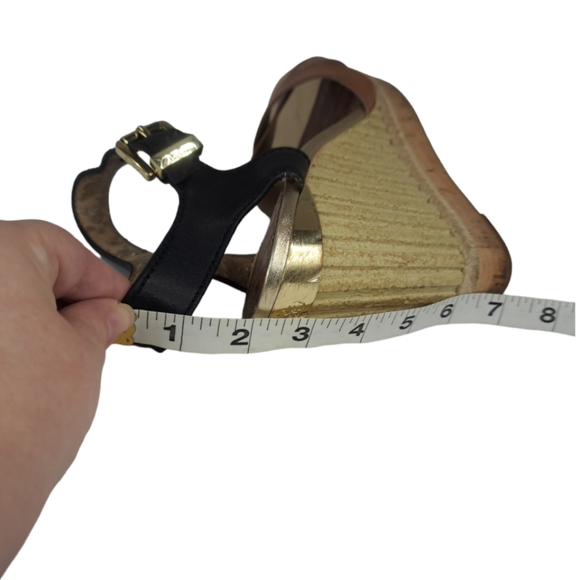 Sam Edelman Women Shoe #Clay Wedge Size 8.5 Textured Heel Black & Brown Leather - Picture 12 of 16